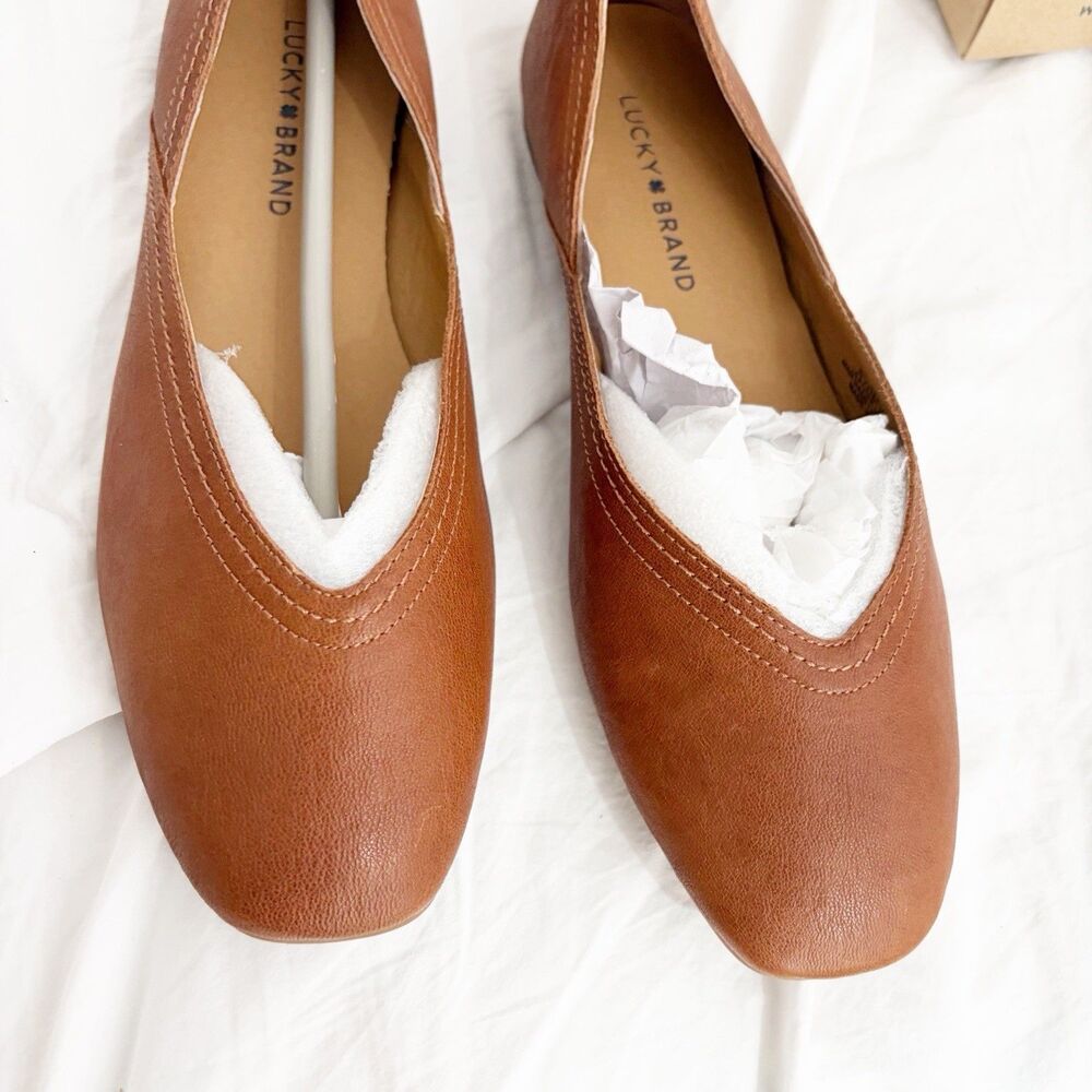 Lucky Brand Alba Womens Umber Ballet Square Toe Flat Size 8 1/2 8 LK-ALBA NIB - Picture 5 of 10